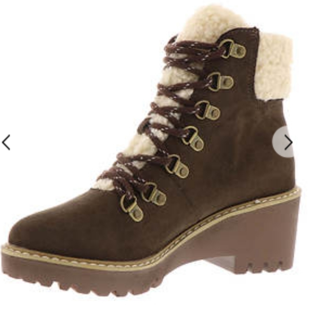 Corkys SQUAD Ankle Boots in Chocolate Brown with Cream Sherpa Detail